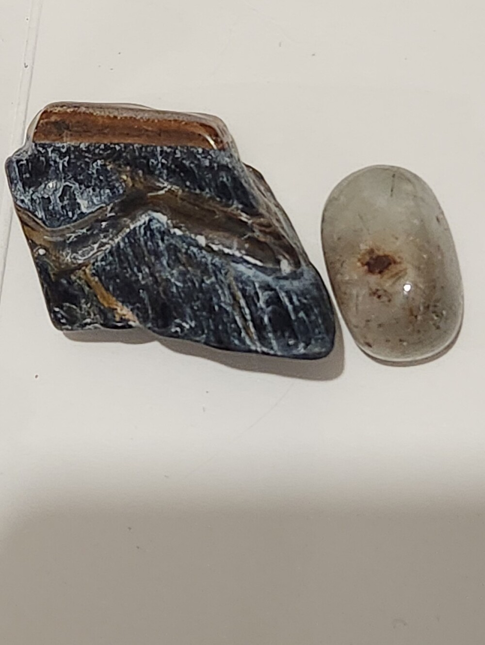 Tumbled and Polished Stones: Feldspar w/Schorl Needles and Blue Tiger's Eye